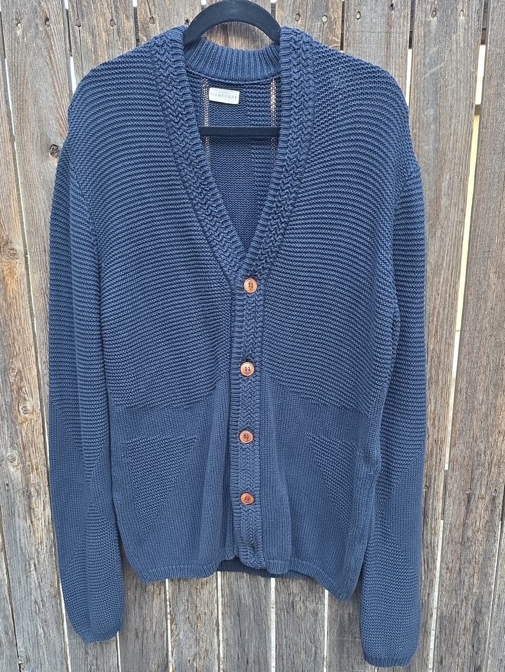 Homecore Men's Navy 100% Cotton Knit Button-Front Sweater Cardigan Preppy Luxury